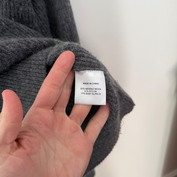 Quince women's Merino Wool Baby Alpaca Ribbed Mock Neck Sweater Charcoal Grey XL - Picture 3 of 10